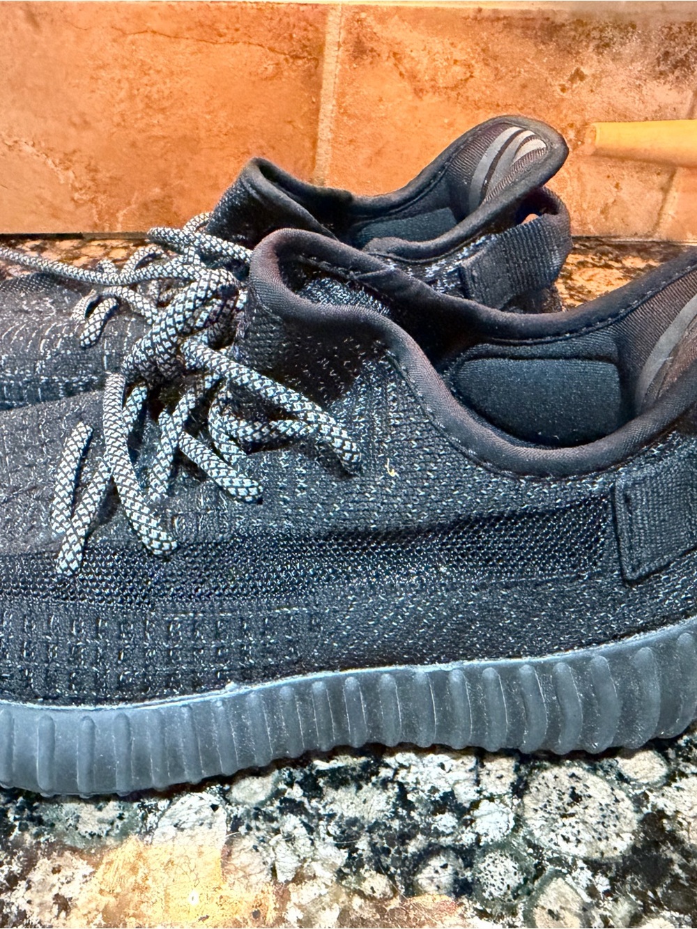 Yeezy Black Knit Lace-Up Sneakers with Reflective Laces